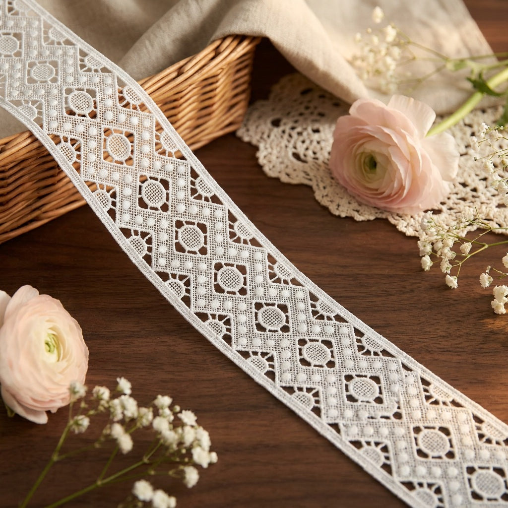LaceCraze Diamond Circle Dot Mesh Lace Ribbon