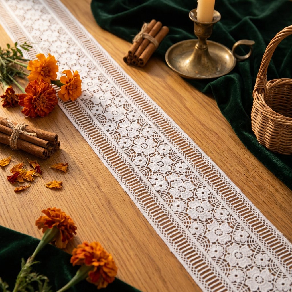 Symmetric Tiny Floral Striped Lace Ribbon
