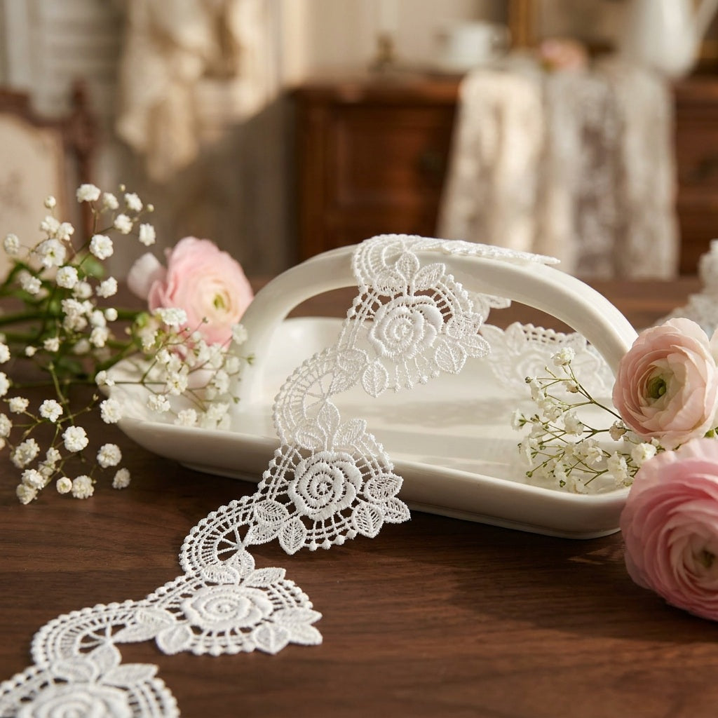 LaceCraze 3D Rose Leaf Dot Scallop Lace Trim