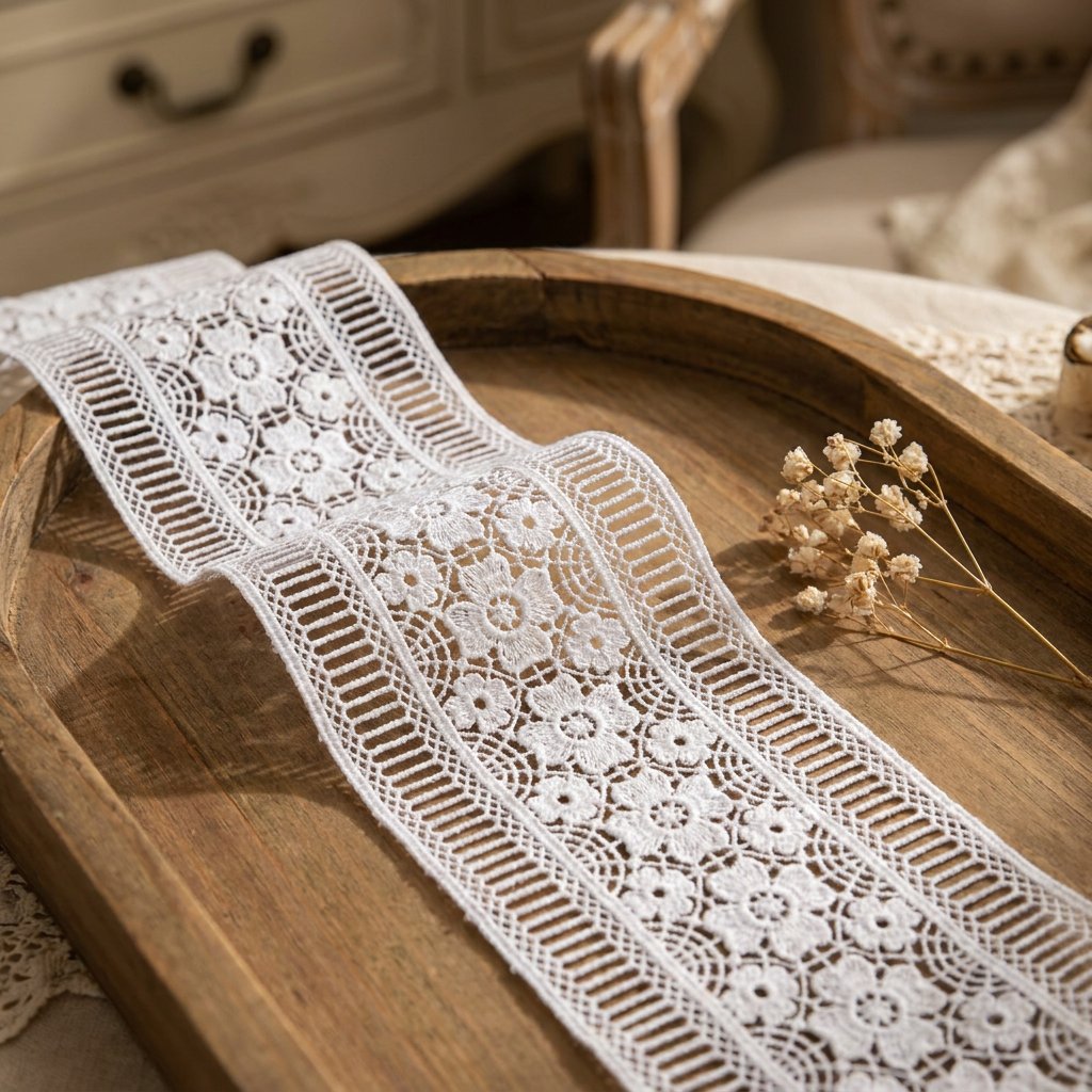 Symmetric Tiny Floral Striped Lace Ribbon