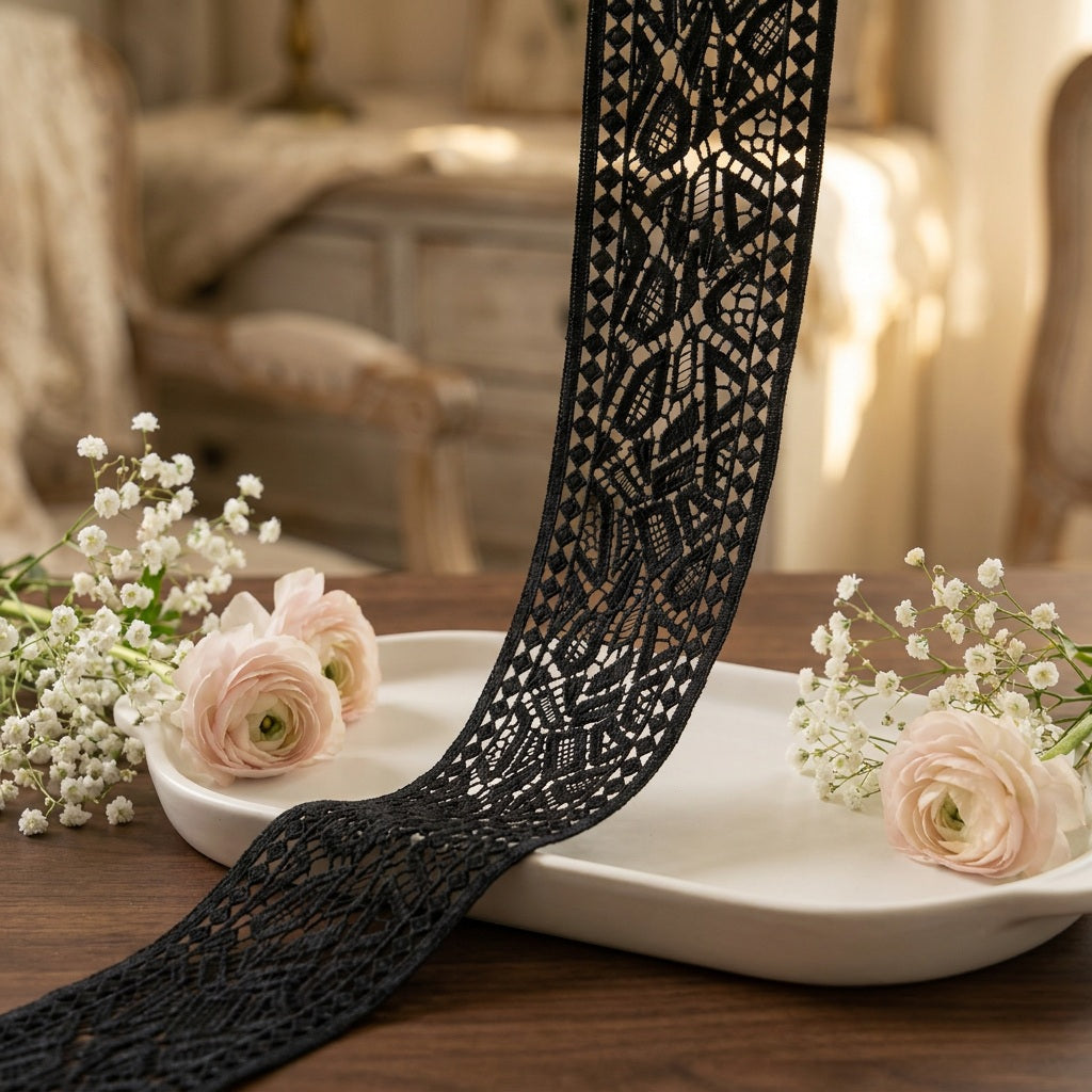 LaceCraze Double Border Diamond Abstract Leaf Lace Ribbon