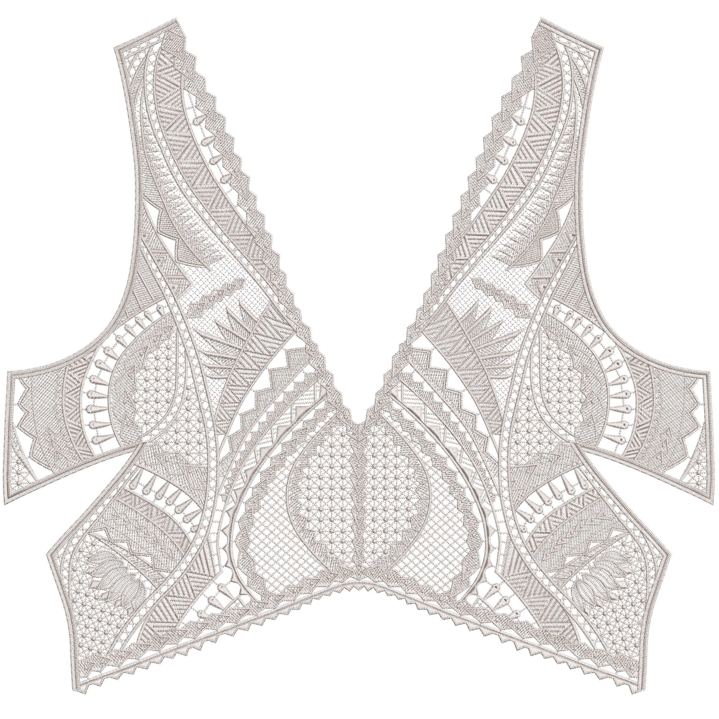 Geometric V-Neck Lace Bodice Embroidery-N2006958