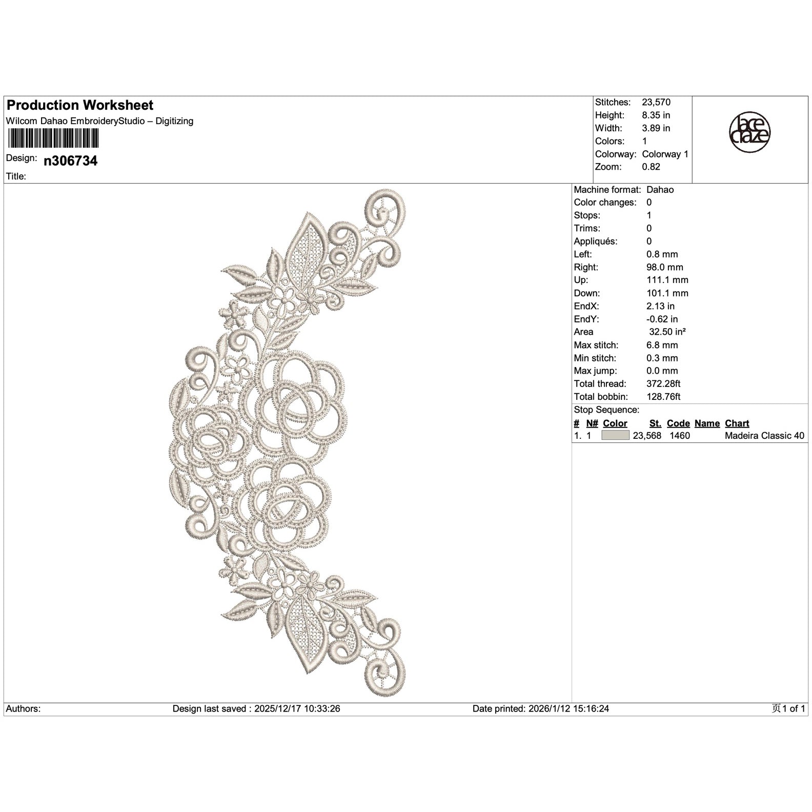 Floral Scroll Lace Embroidery-N306734