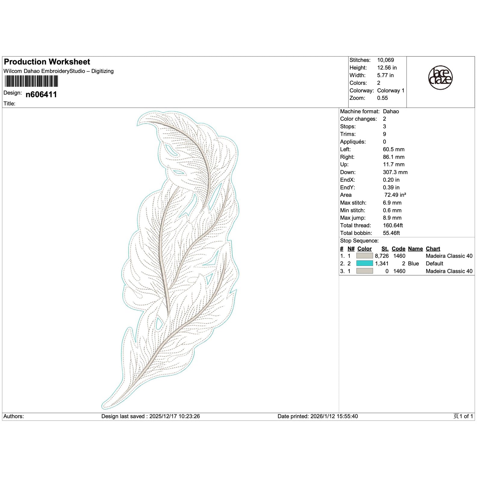 Elegant Feather Lace Embroidery-N606411