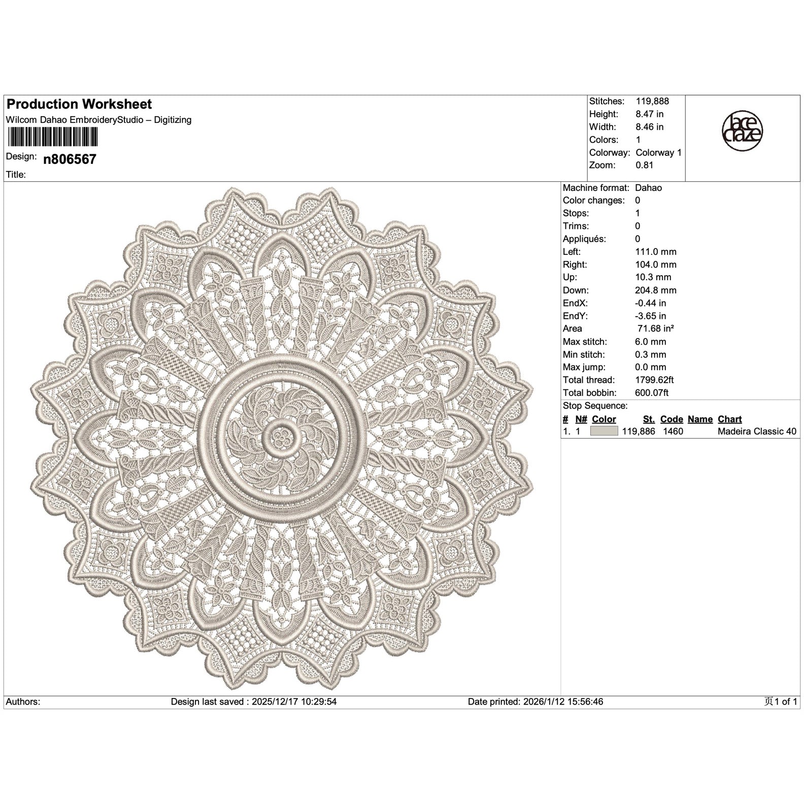 Mandala Lace Medallion Embroidery-N806567