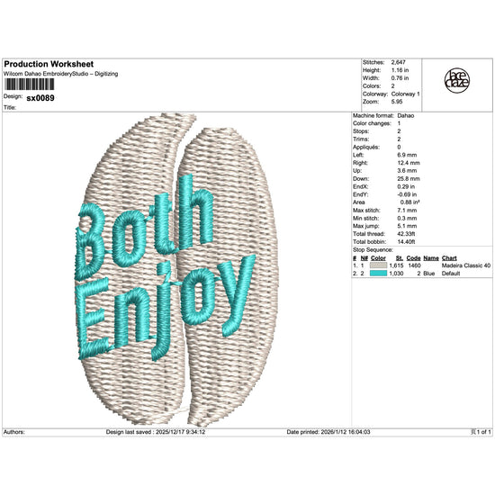 Bean-Shaped 'Both Enjoy' Text Lace Embroidery-SX0089