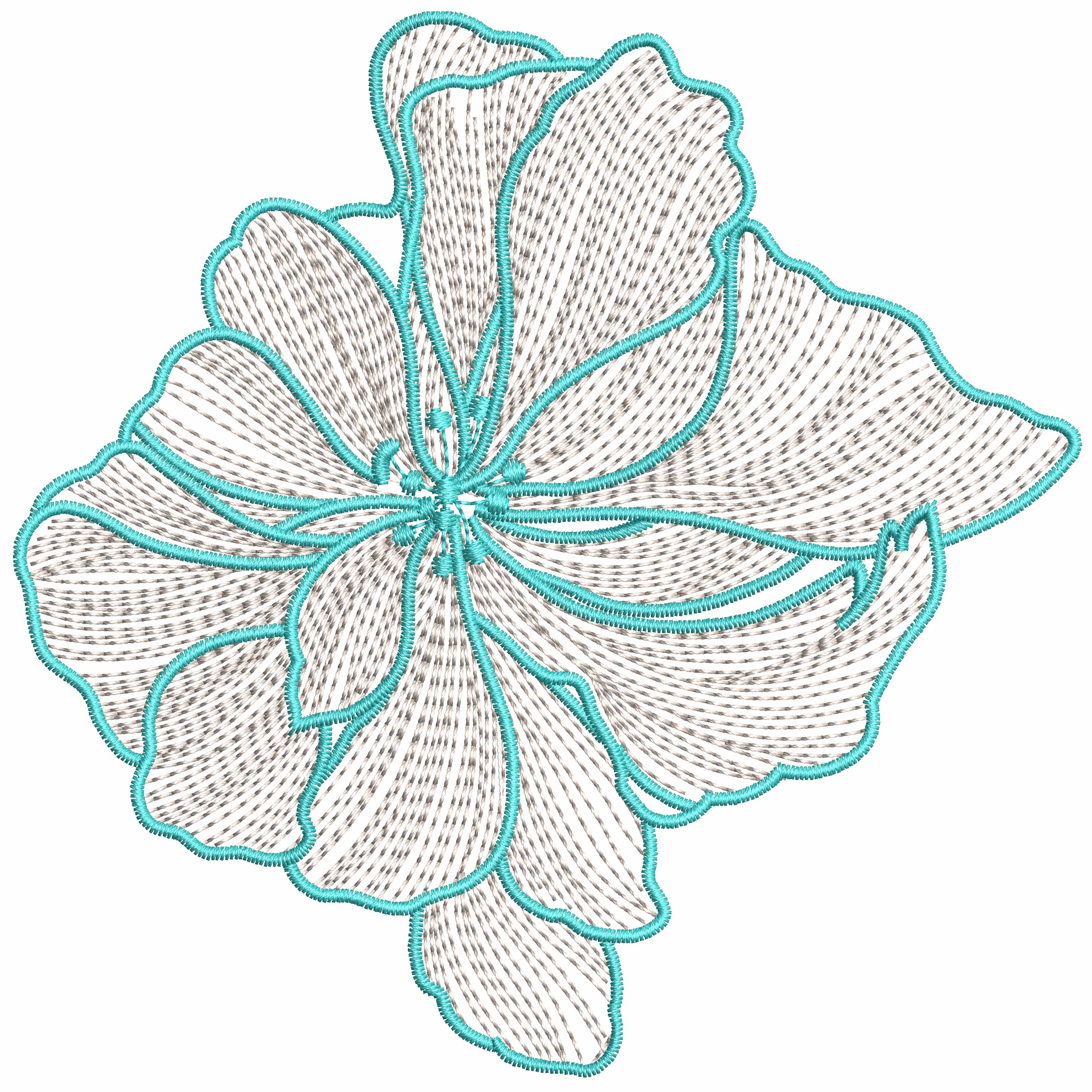 Turquoise-Trimmed Airy Petal Lace Flower Applique Embroidery-SX0096