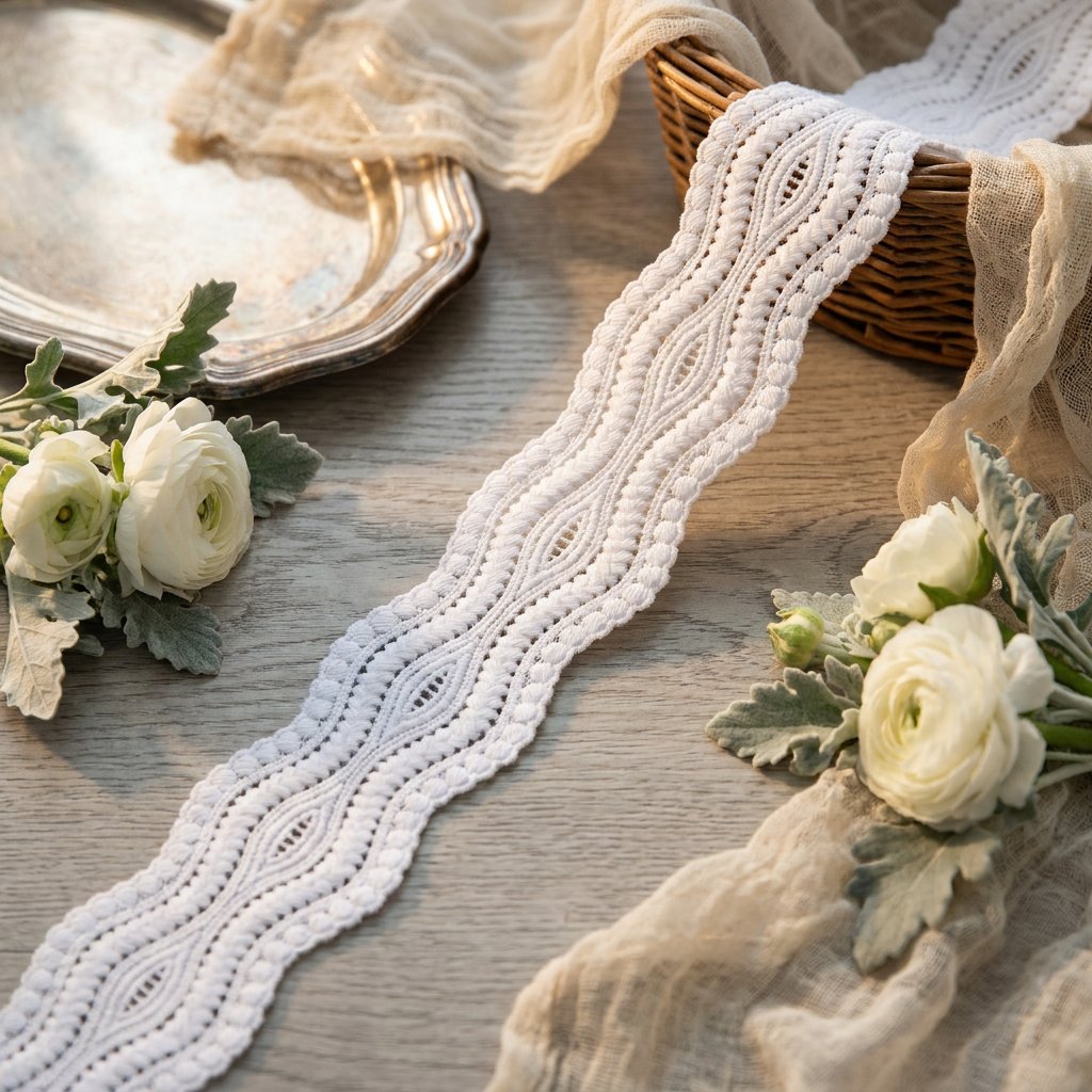 Multi-layer Parallel Wavy Dot Lace RibbonMulti-layer Parallel Wavy Dot Lace Ribbon