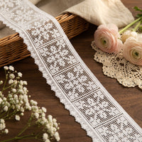 LaceCraze White Grid Floral Scallop Lace Trim
