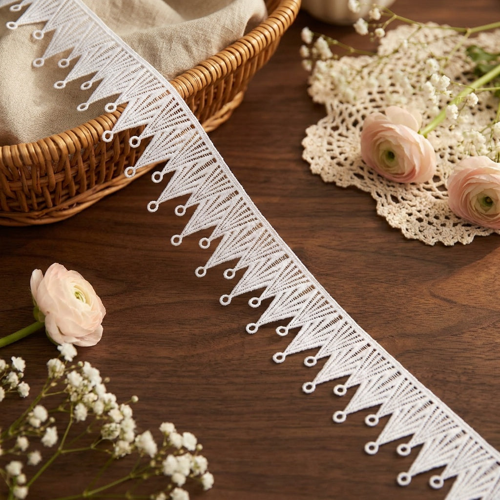 LaceCraze White Geometric Triangle Fringe Lace Trim