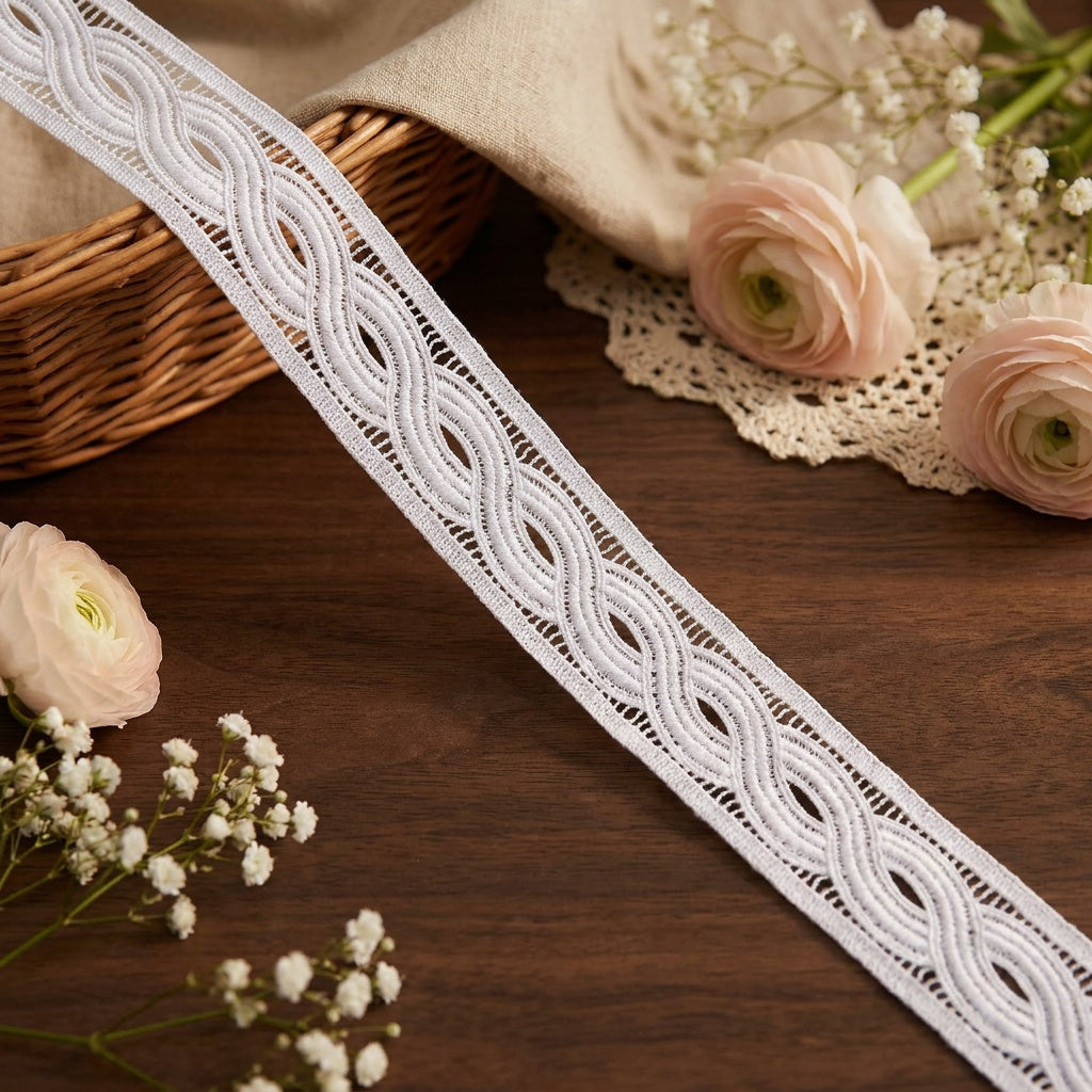 LaceCraze White Braided Twist Lace Ribbon