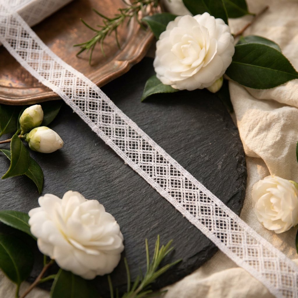 Continuous Interlaced Diamond Grid Narrow Lace Ribbon