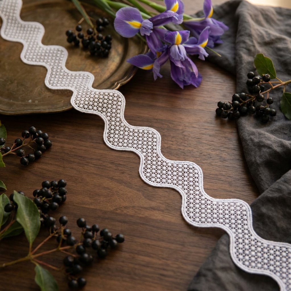 Wavy Edge Dotted Mesh Lace Ribbon