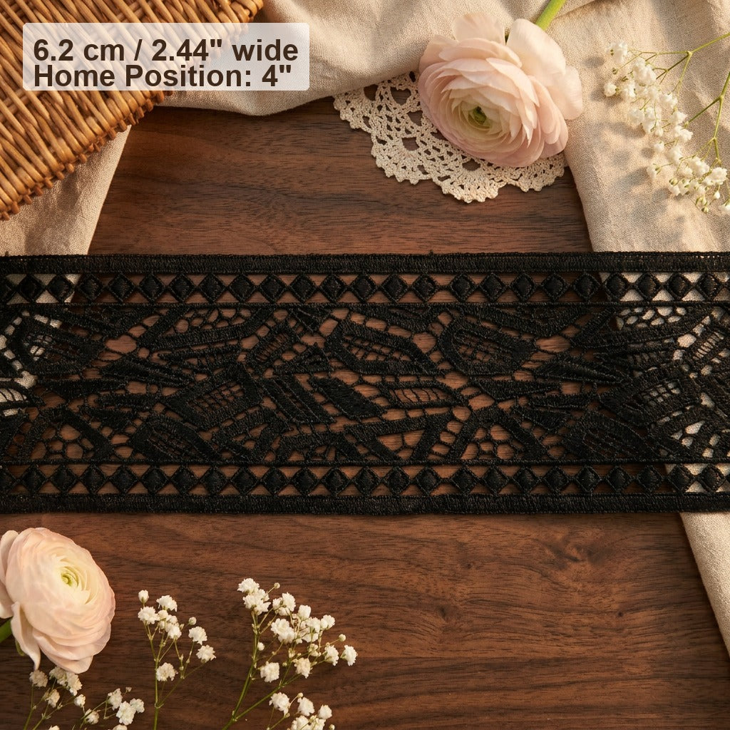 LaceCraze Double Border Diamond Abstract Leaf Lace Ribbon