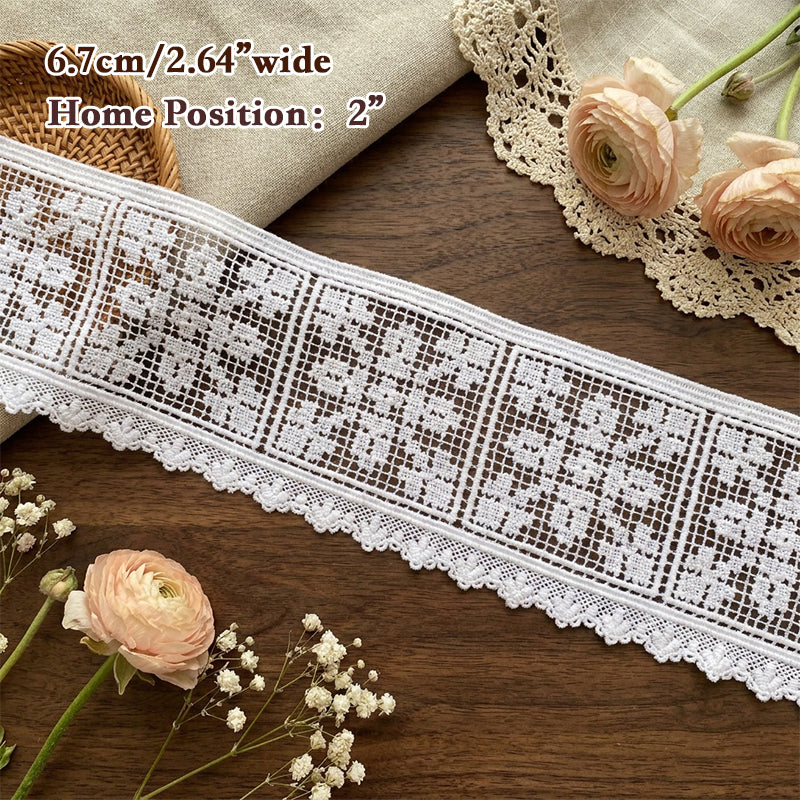 LaceCraze White Grid Floral Scallop Lace Trim