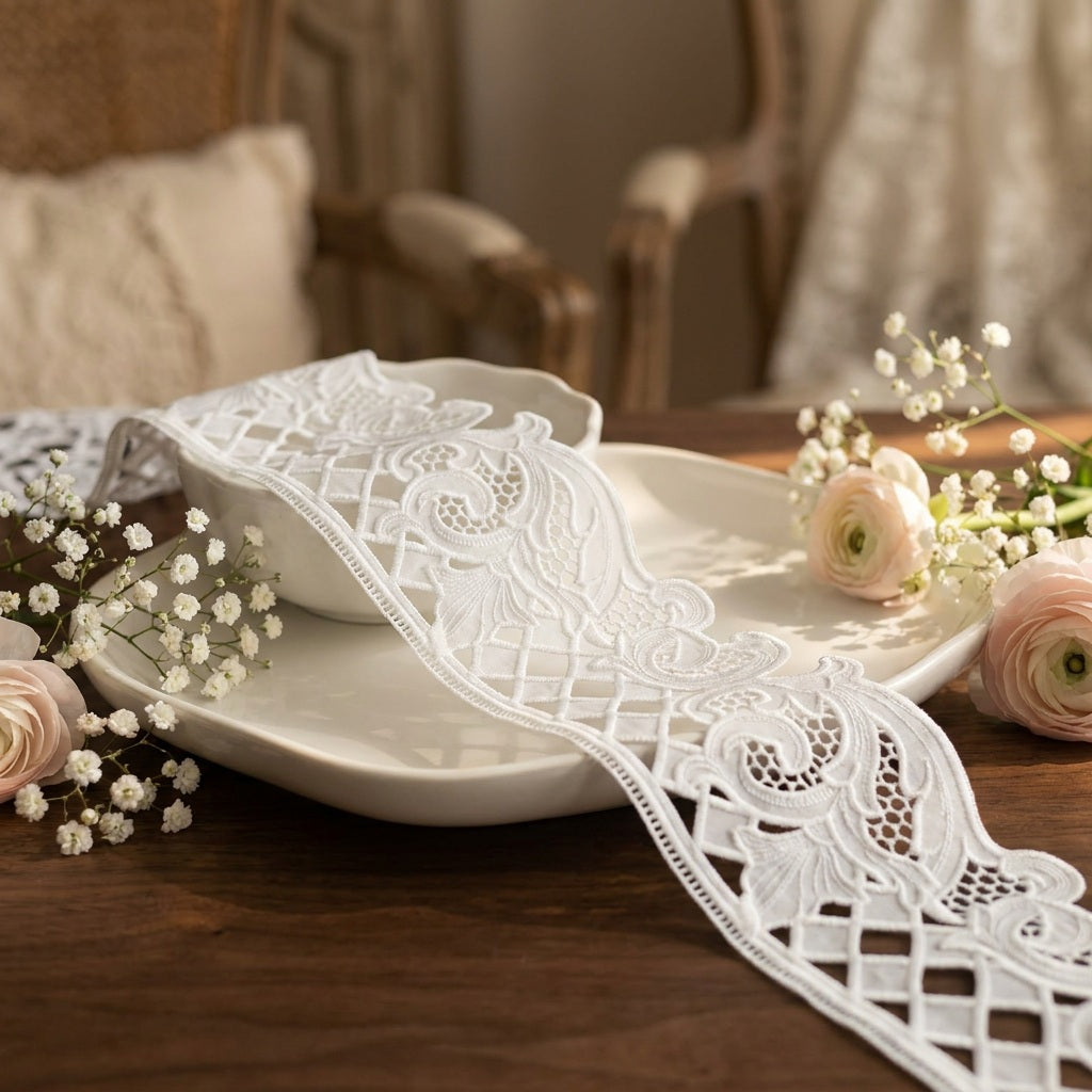 LaceCraze Scroll Leaf Diamond Grid Lace Trim