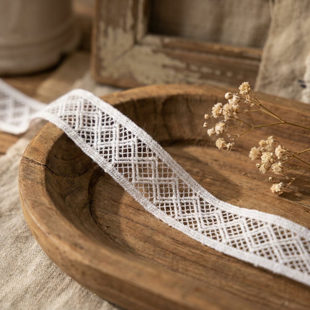 Continuous Interlaced Diamond Grid Narrow Lace Ribbon