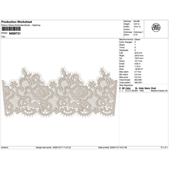 Vintage Rose Scroll Lace Trim Embroidery-N608731