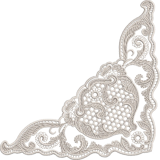Ornate Paisley Lace Corner Embroidery-N609105