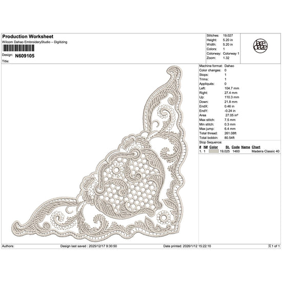 Ornate Paisley Lace Corner Embroidery-N609105
