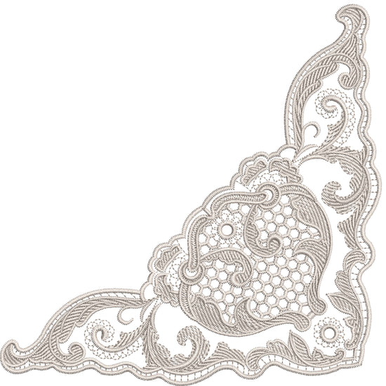 Ornate Paisley Lace Corner Embroidery-N609106