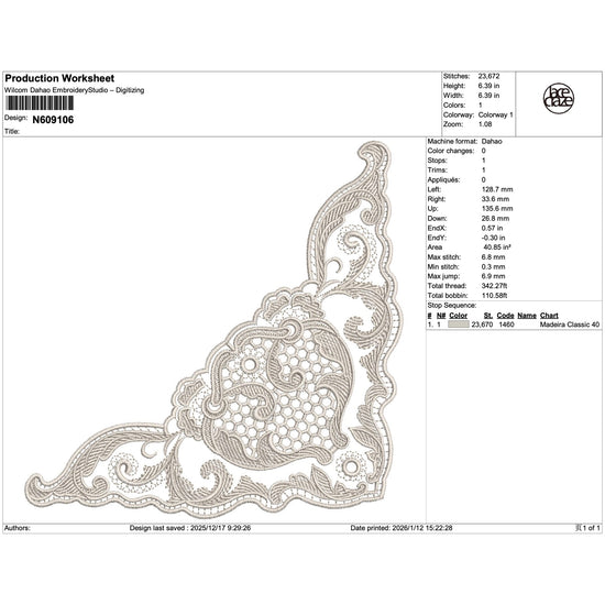 Ornate Paisley Lace Corner Embroidery-N609106