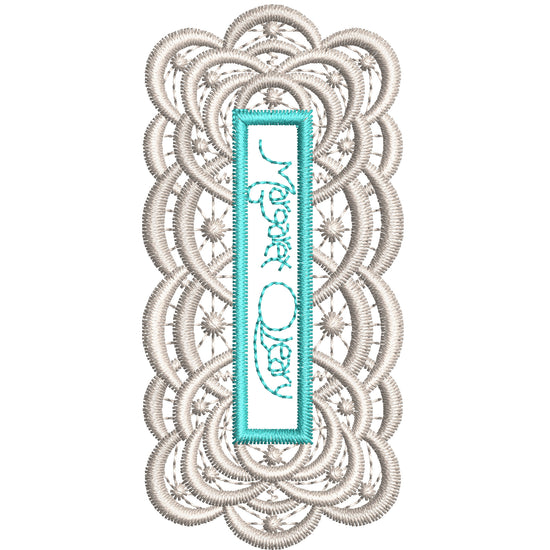 Lace Monogram Embroidery with Turquoise Accent-N206543
