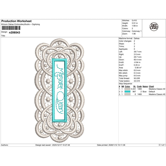 Lace Monogram Embroidery with Turquoise Accent-N206543