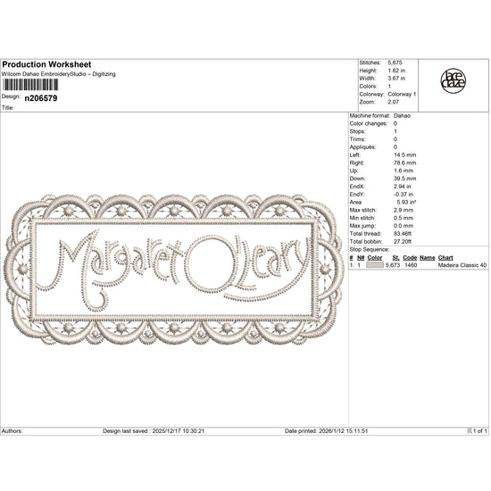 Elegant Lace Nameplate Embroidery-N206579