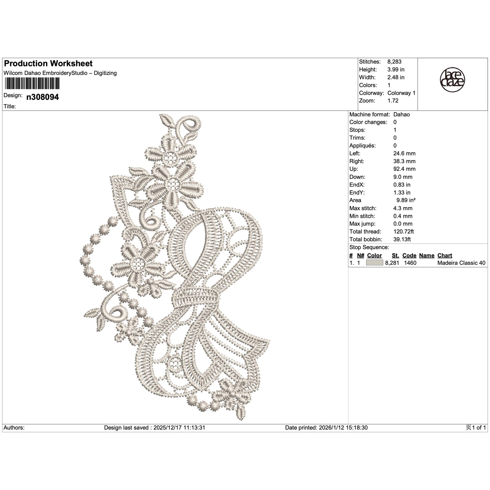 Floral Bow Lace Embroidery-N308094