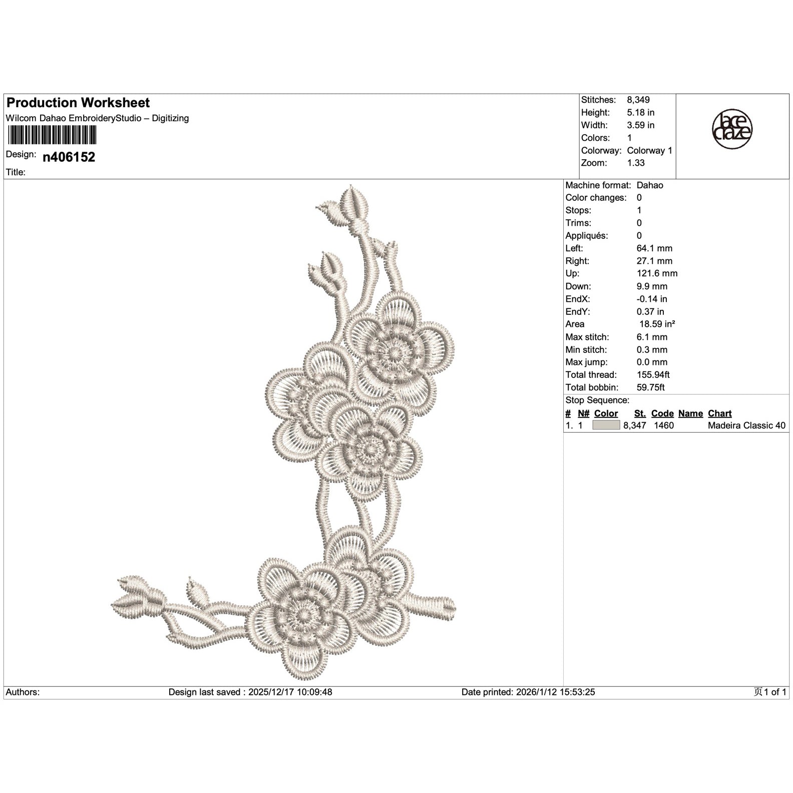 Blooming Blossom Branch Lace Embroidery-N406152