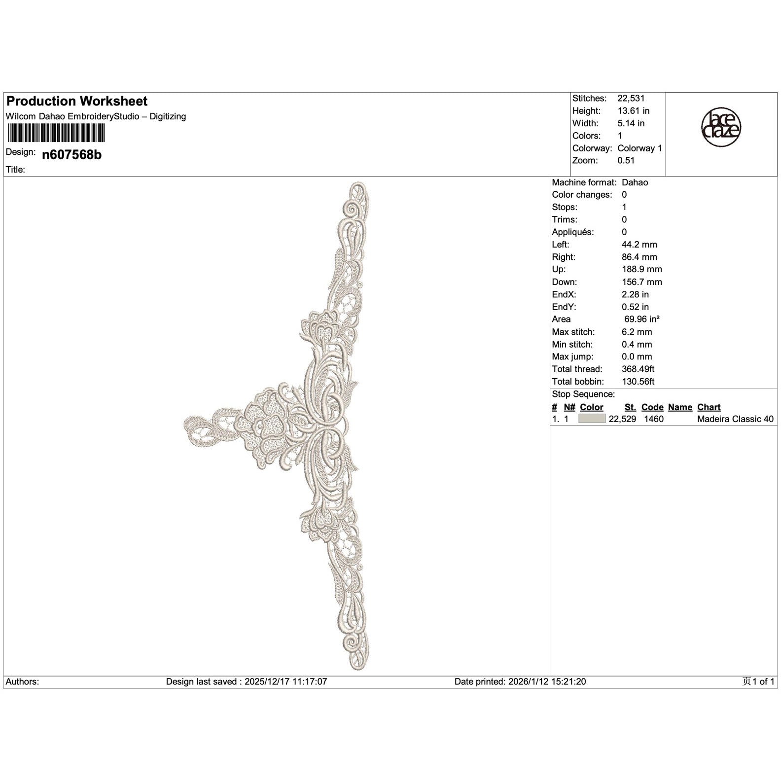 Floral Scroll Lace Corner Embroidery-N607568B