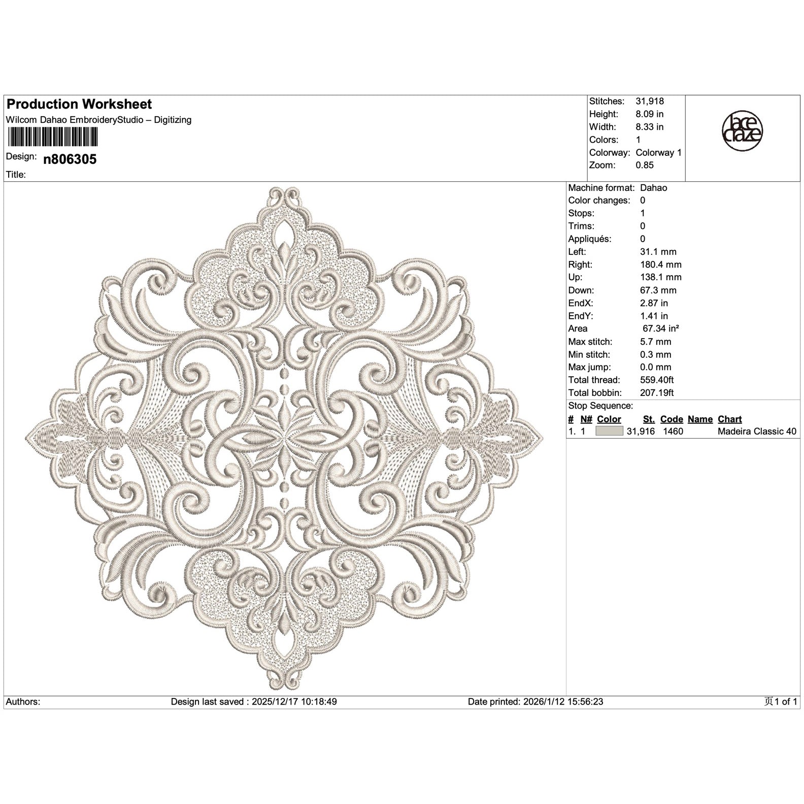 Symmetric Scroll Lace Medallion Embroidery-N806305