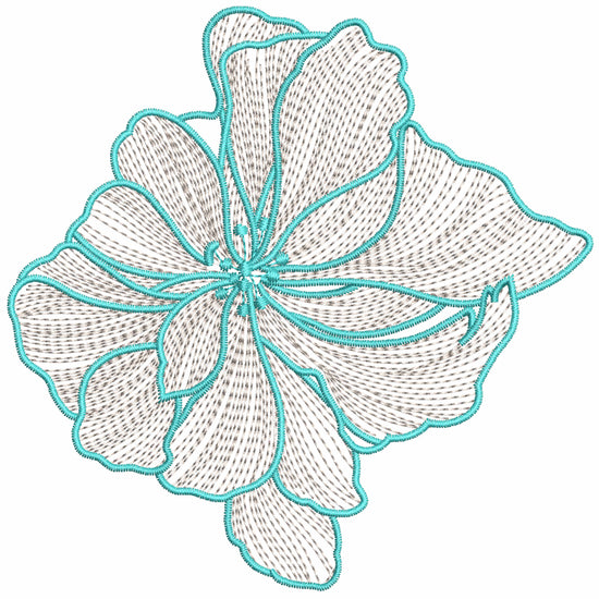 Turquoise-Trimmed Airy Petal Lace Flower Applique Embroidery-SX0096
