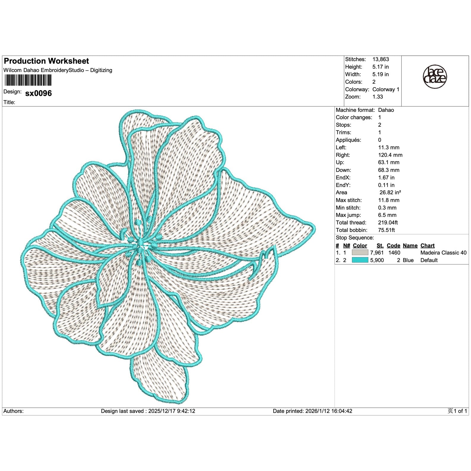 Turquoise-Trimmed Airy Petal Lace Flower Applique Embroidery-SX0096